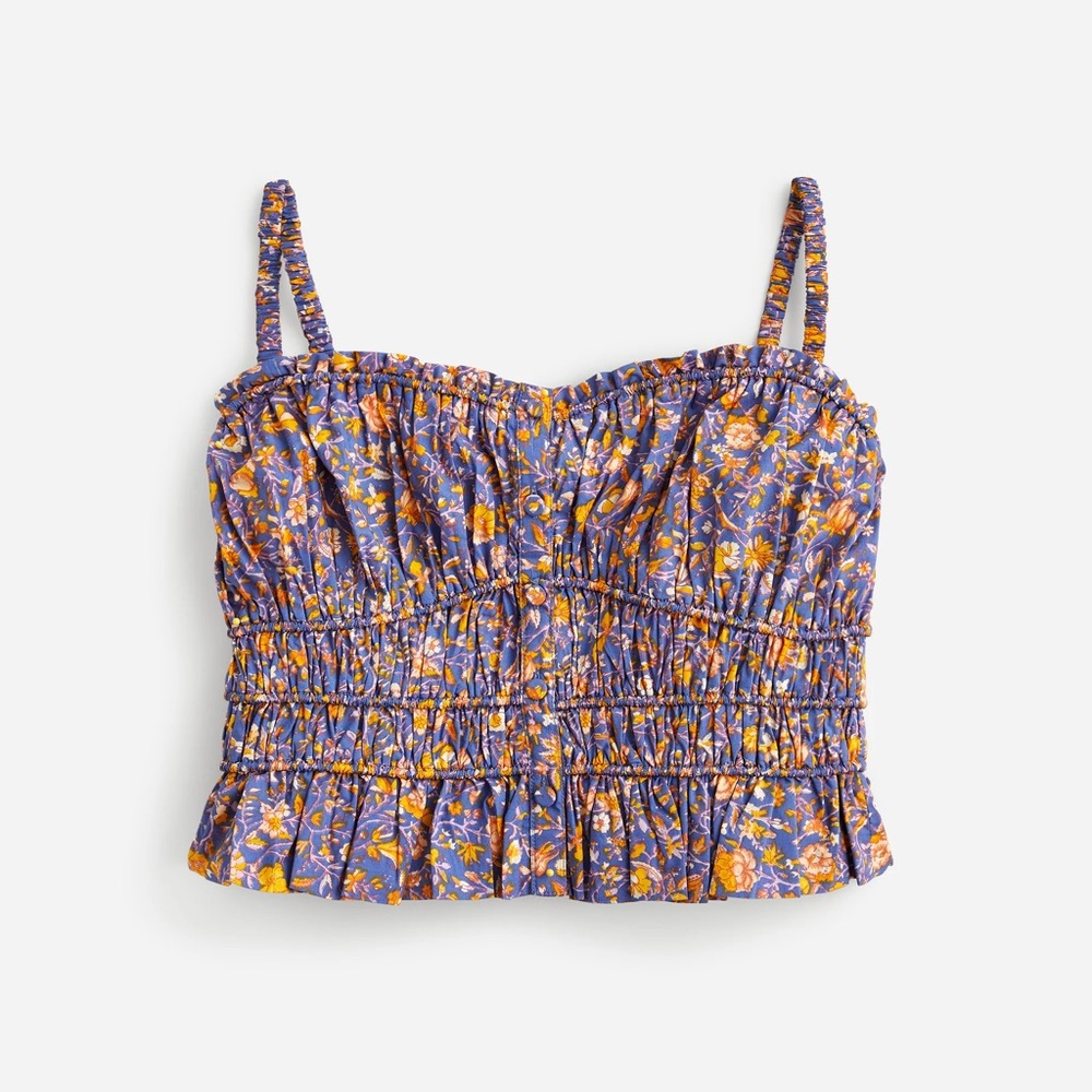 J. Crew purple floral cinched waist cropped tank top in midnight floral